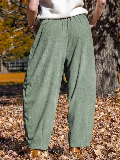Casual Corduroy Wide Leg Pants with Pockets