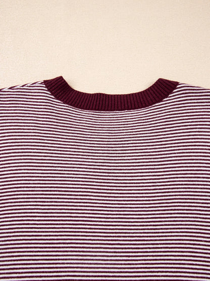 Stripe Color Block Patchwork Dolman Oversize Tunic Sweater