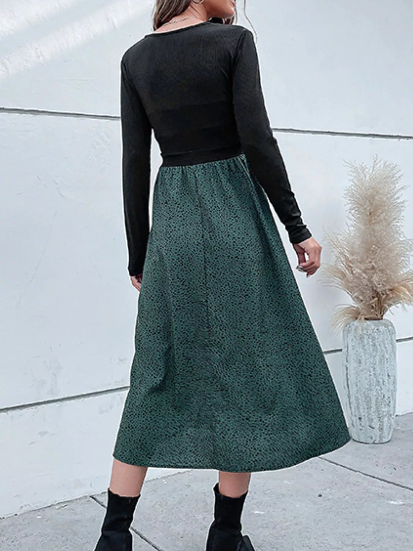 Animal Print Long Sleeve Midi Dress