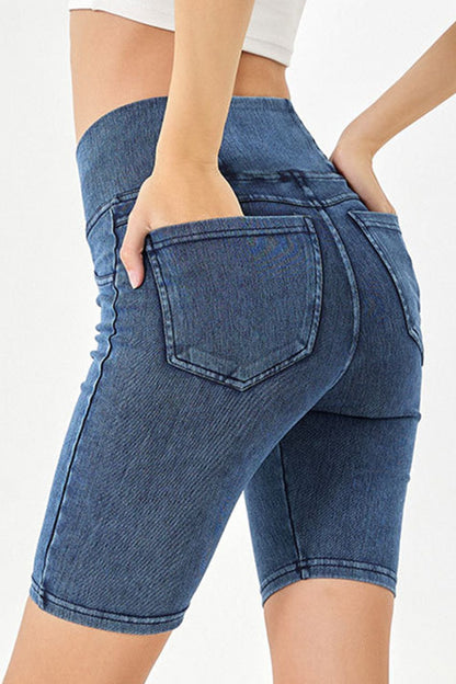 Basic Bae Asymmetrical Waist Denim Shorts with Pockets Medium