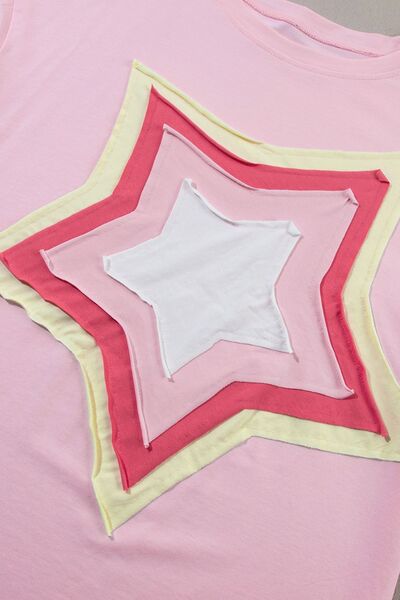 Color Block Star Patched Oversized T-Shirt