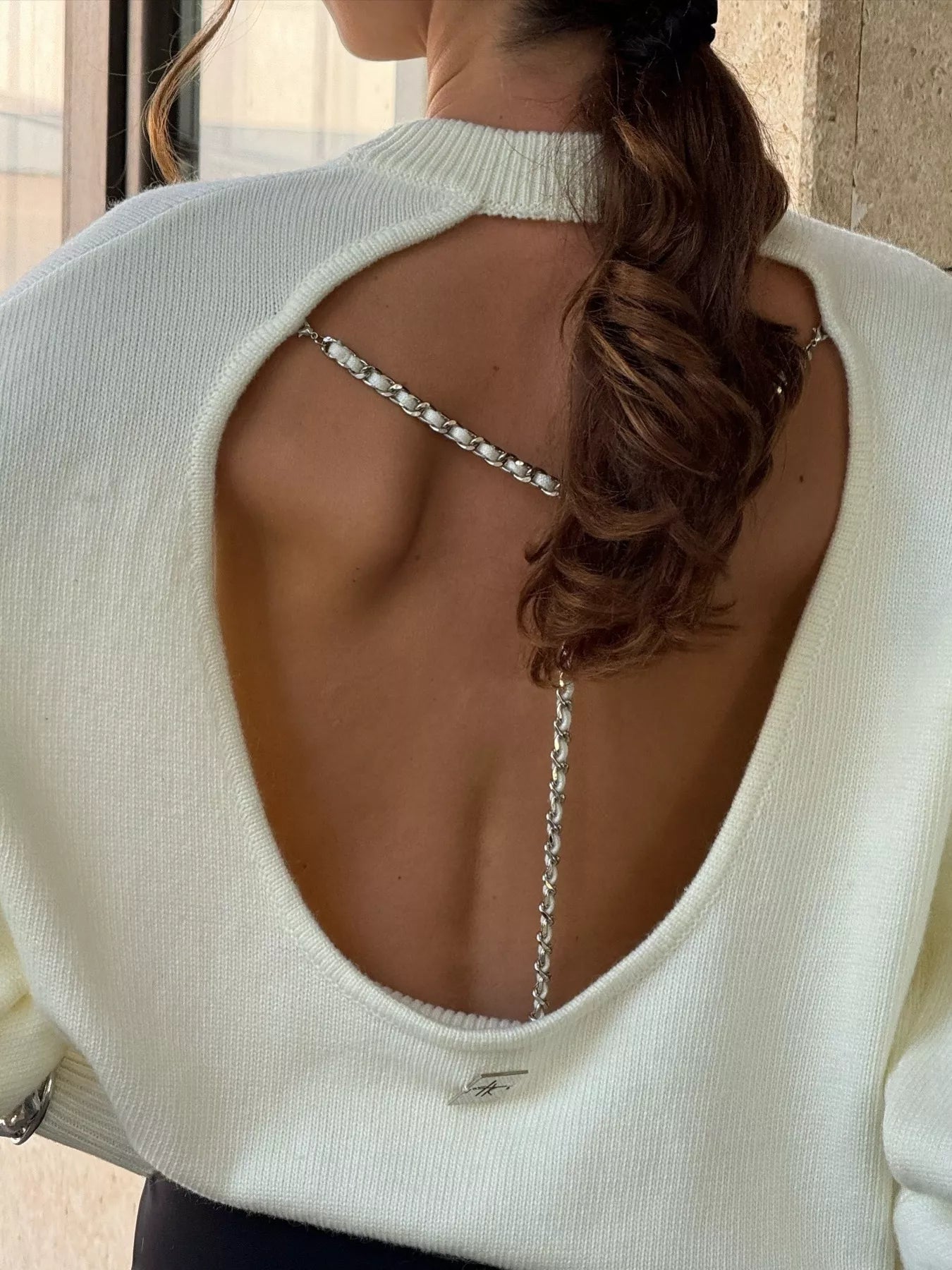 Cutout Round Neck Dropped Shoulder Sweater