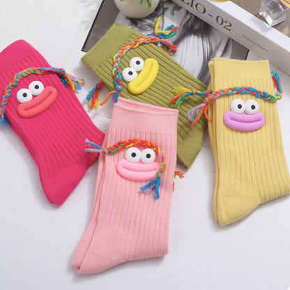 Cartoon Ribbed Knit Crew Socks