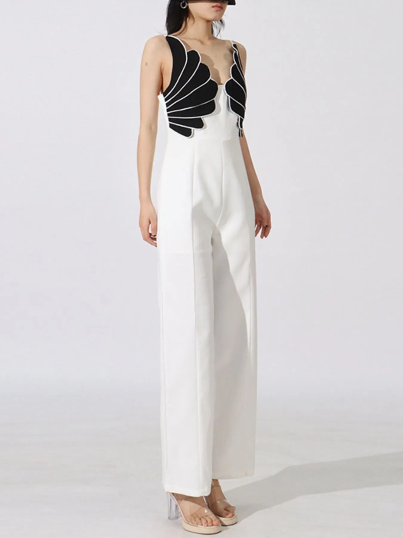 Contrast Sleeveless Wide-Leg Jumpsuit