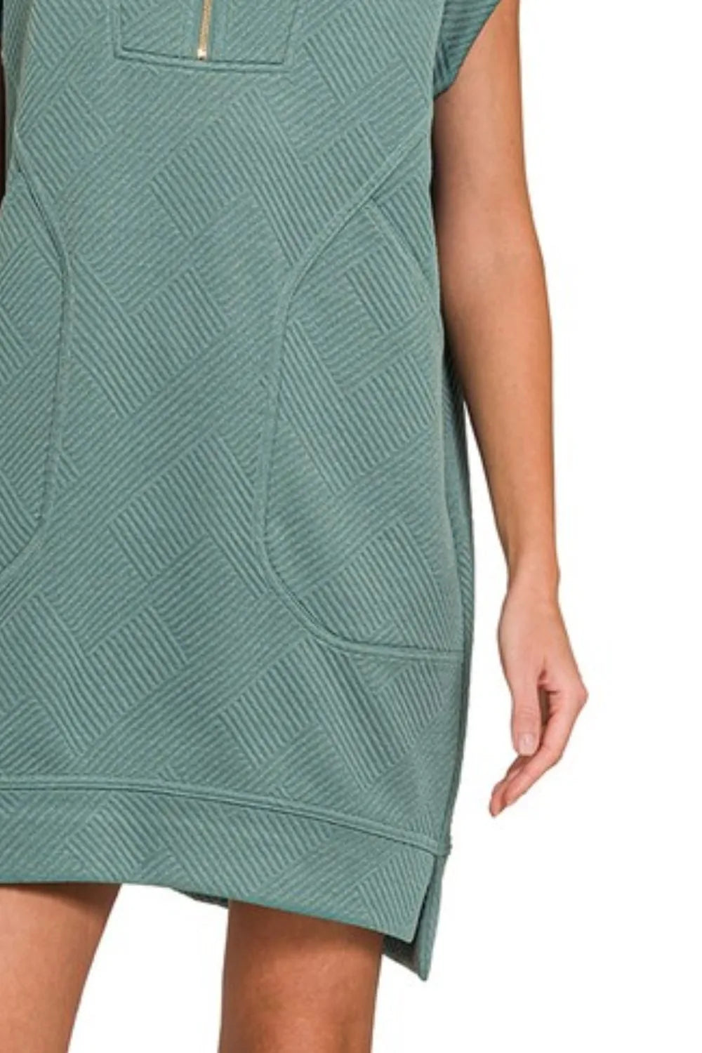 Zenana Textured Knit Jacquard Quarter Zipper Mini Dress