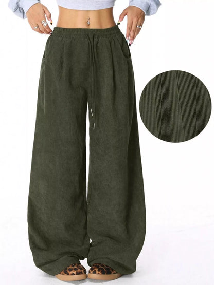 Wide Leg Corduroy Drawstring Pants