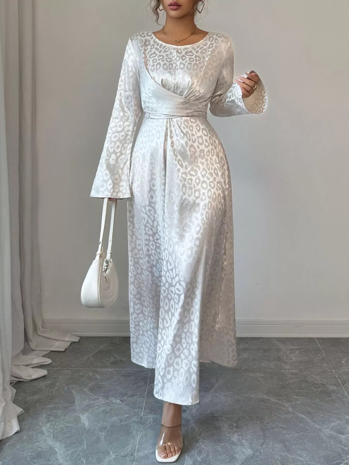Leopard Long Sleeve Tie Back Maxi Dress