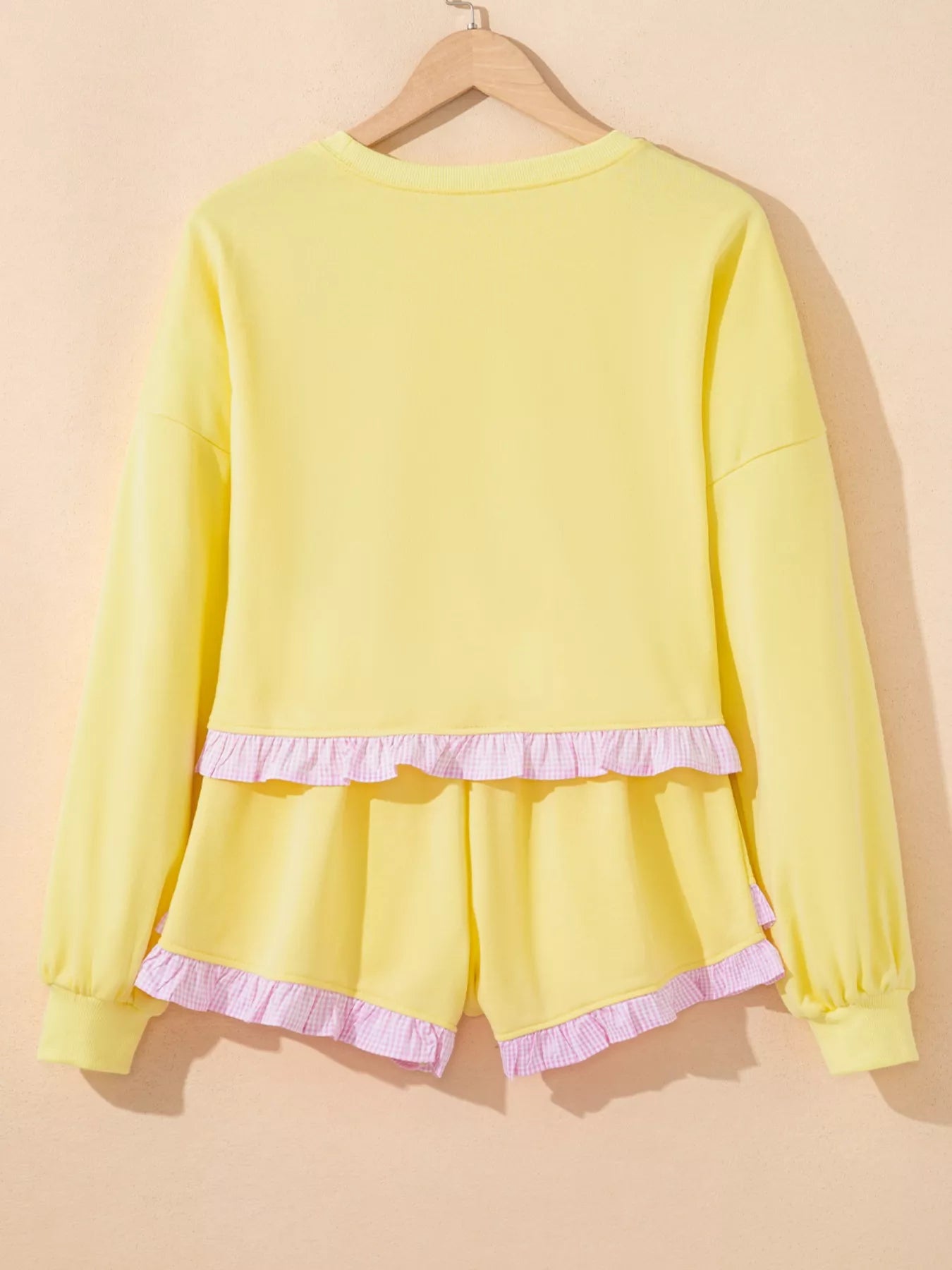 Contrast Frill Hem Round Neck Top and Shorts Set