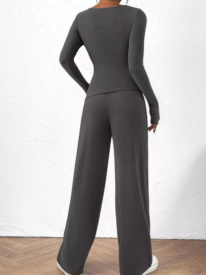 Long Sleeve Top and Wide Leg Pants Set