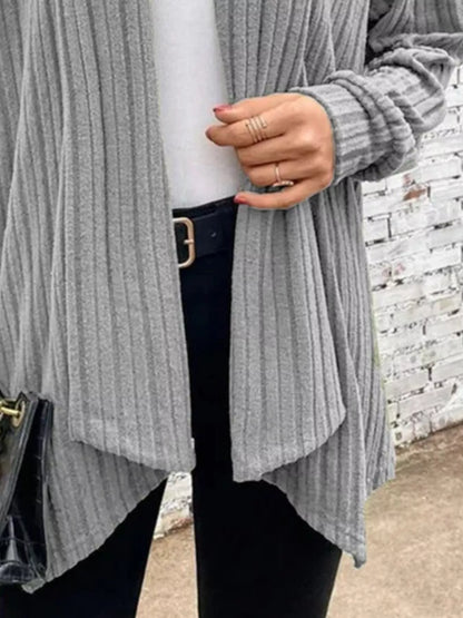 Full Size Ribbed Knit Open Front Cardigan Plus Size