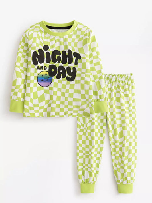 Children's Checkered Top and Pants Set Lime