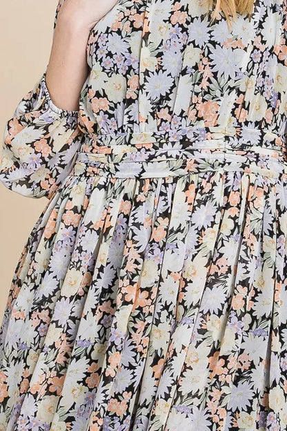 Lime 'N' Chili Chiffon Floral Print Belted Dress with Back Zipper