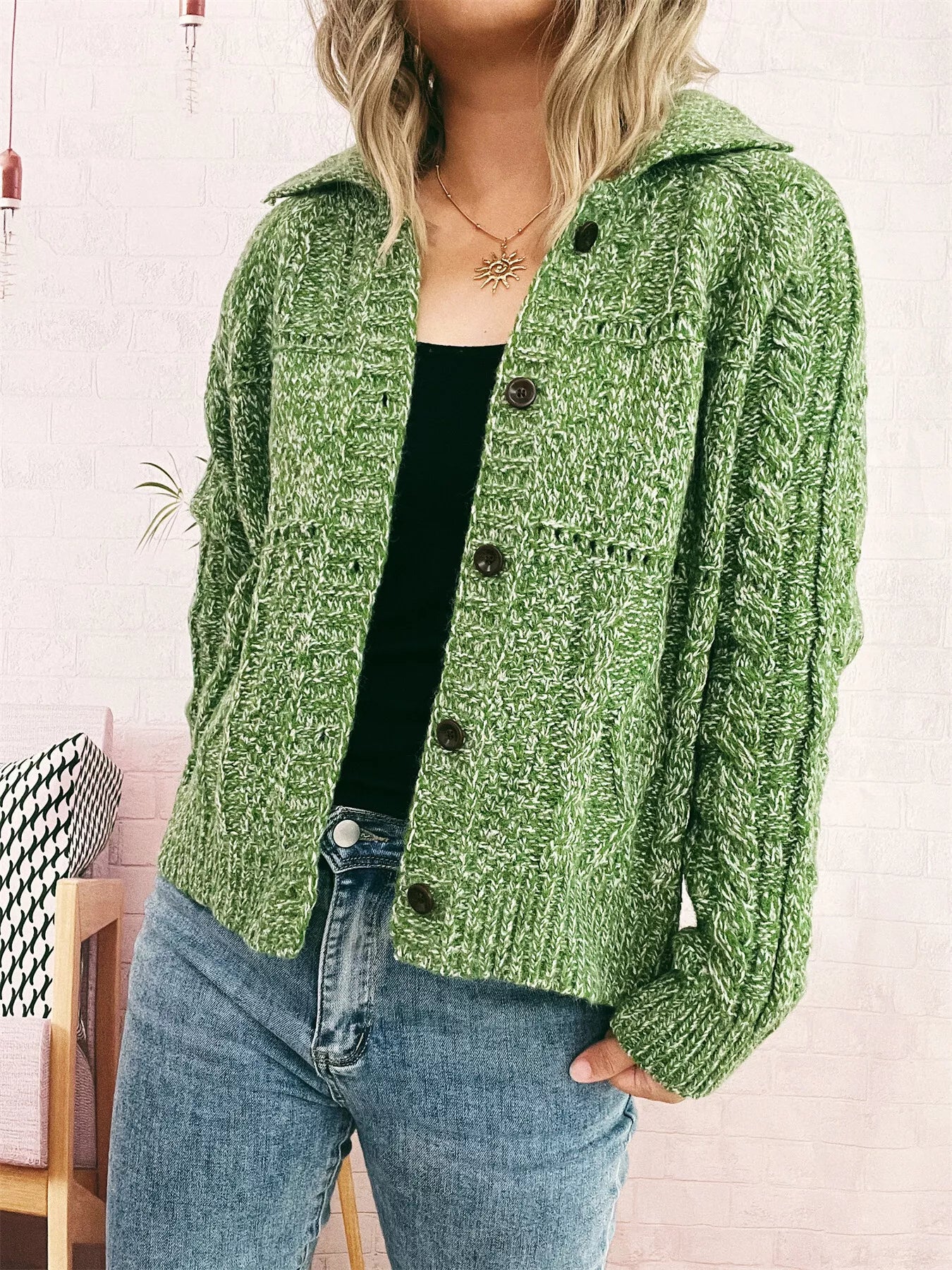 Openwork Cable Knit Button-Up Cardigan