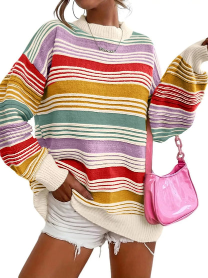 Rainbow Striped Drop Shoulder Oversized Sweater