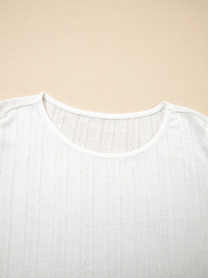 Scalloped Lace Trim Jacquard Textured T Shirt