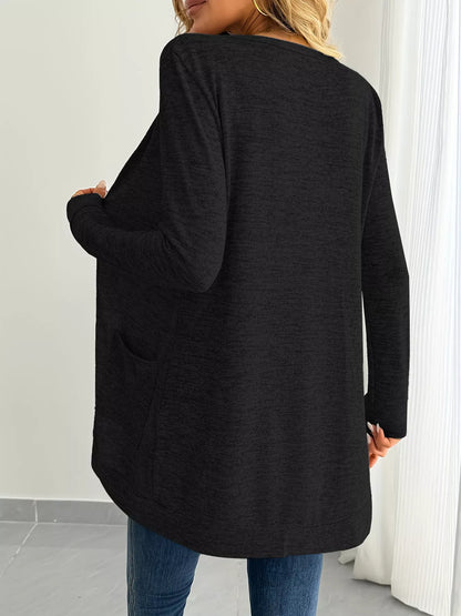 Open Front Longline Cardigan with Side Pockets