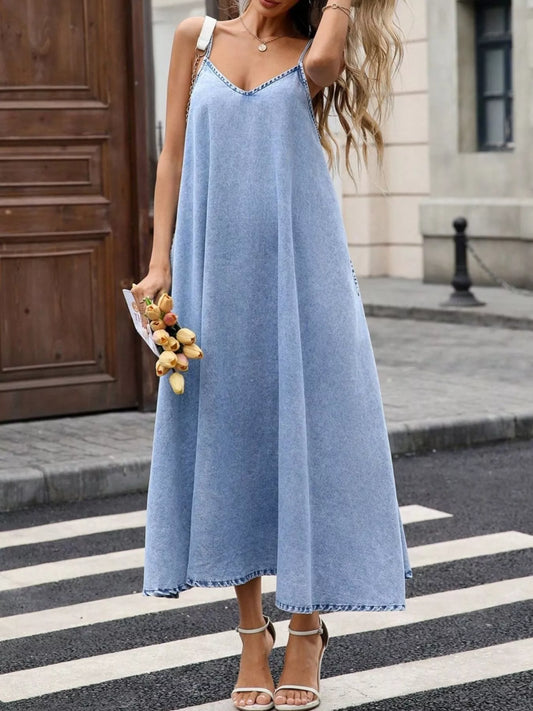 V-Neck Denim Cami Dress Light