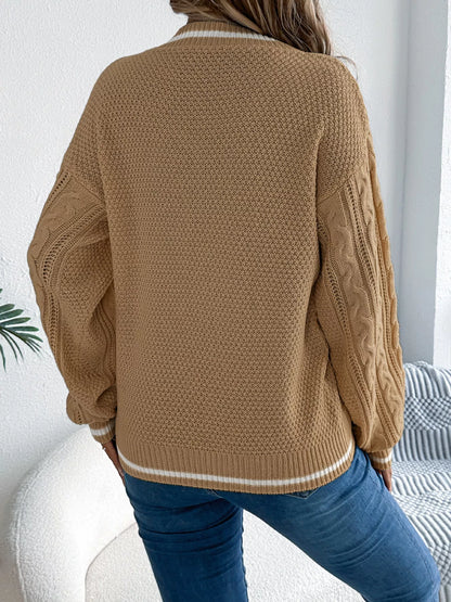 Cable Knit V-Neck Long Sleeve Sweater