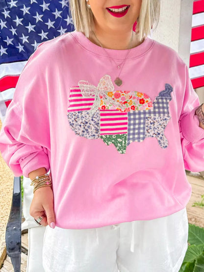 USA Map Patched Long Sleeve Sweatshirt