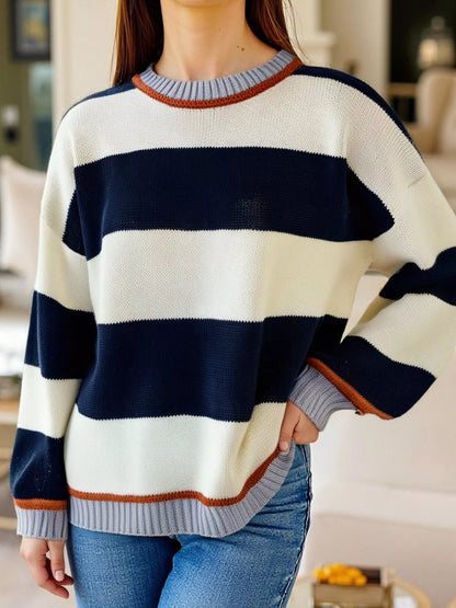 Color Block Round Neck Sweater