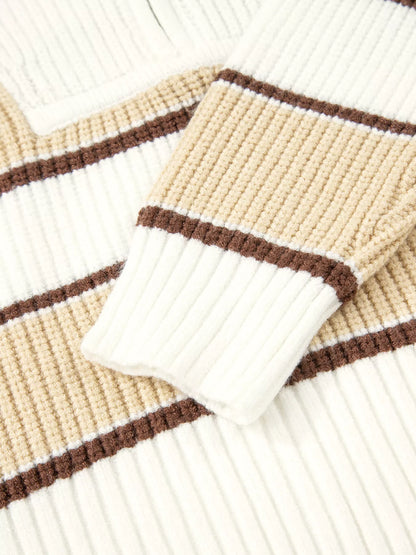 Stripe Half Zip Drop Shoulder Sweater