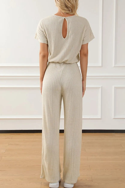 Ribbed Knit Wide Leg Jumpsuit