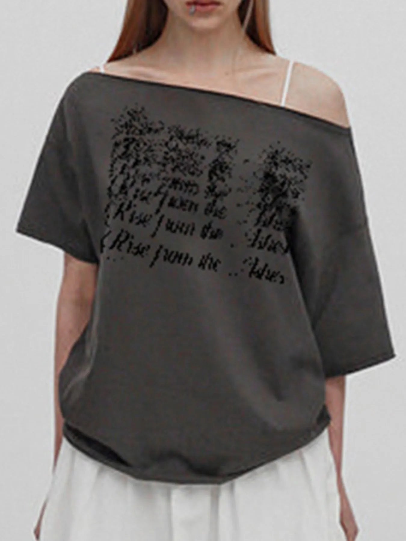 Letter Single Shoulder T-Shirt