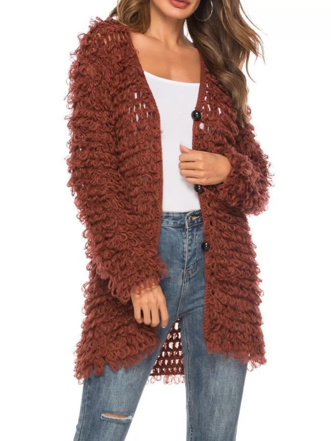 Textured Knit Button Up Cardigan