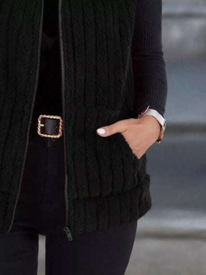 Full Size Fleece Zip-Up Vest Coat Plus Size