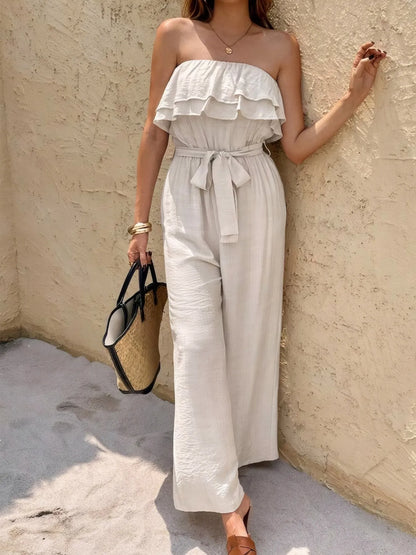Off-Shoulder Ruffled Wide Leg Jumpsuit