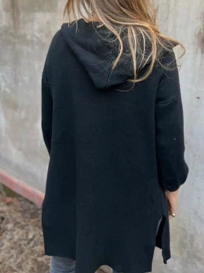 Full Size Open Front Hooded Cardigan Plus Size