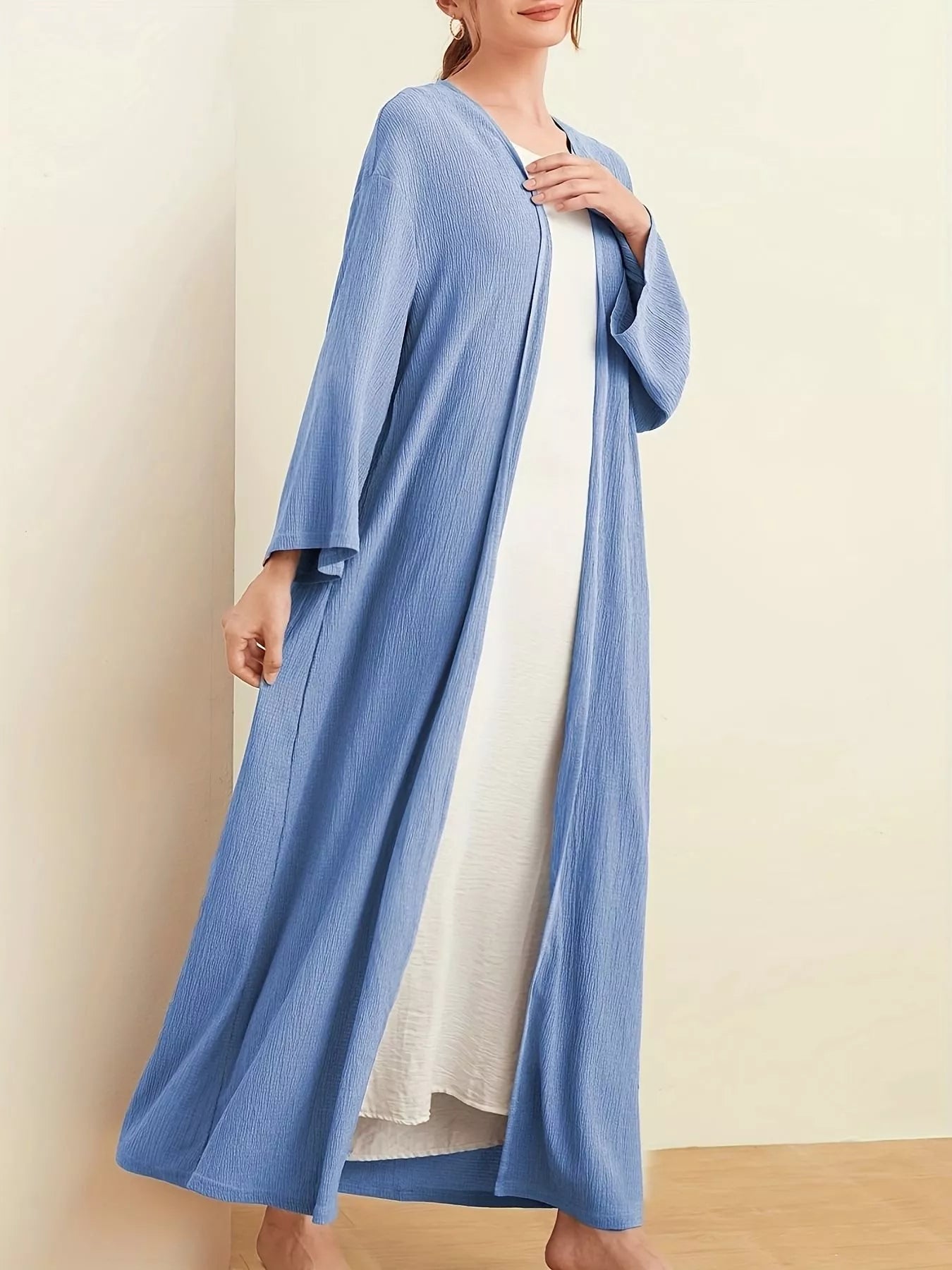 Open Front Long Sleeve Longline Cardigan Dusty Blue
