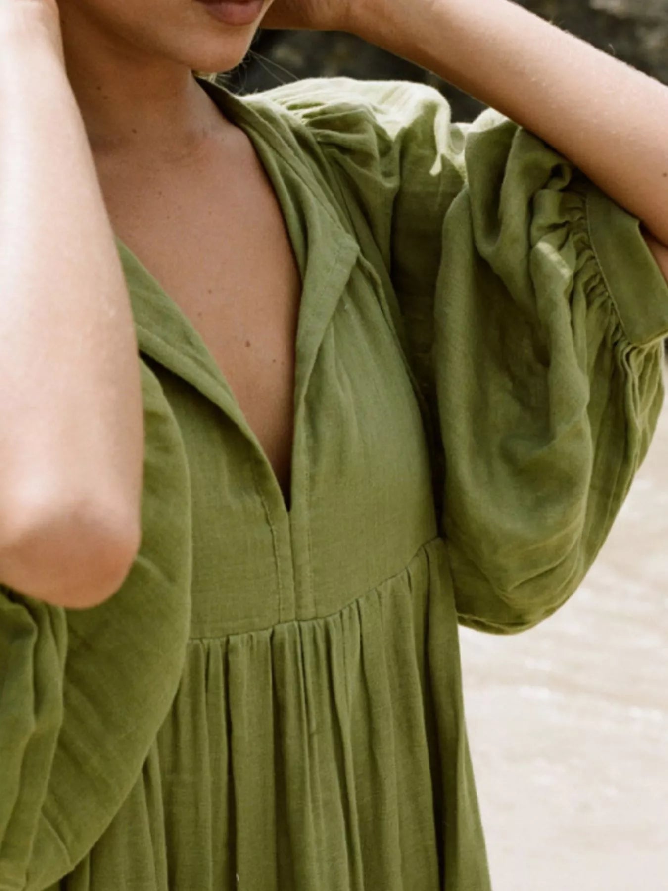 Tie Neck 3/4 Sleeve Midi Dress