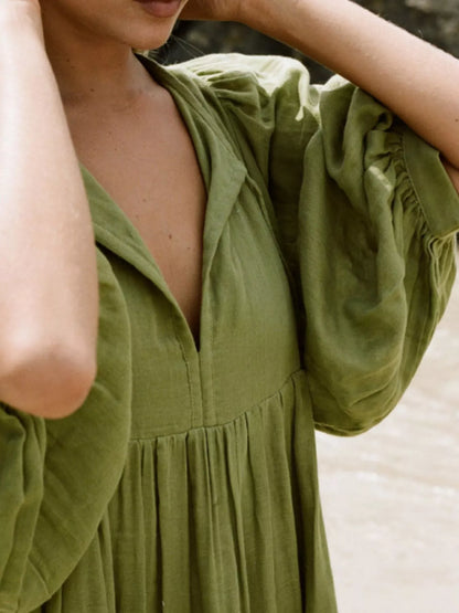 Tie Neck 3/4 Sleeve Midi Dress