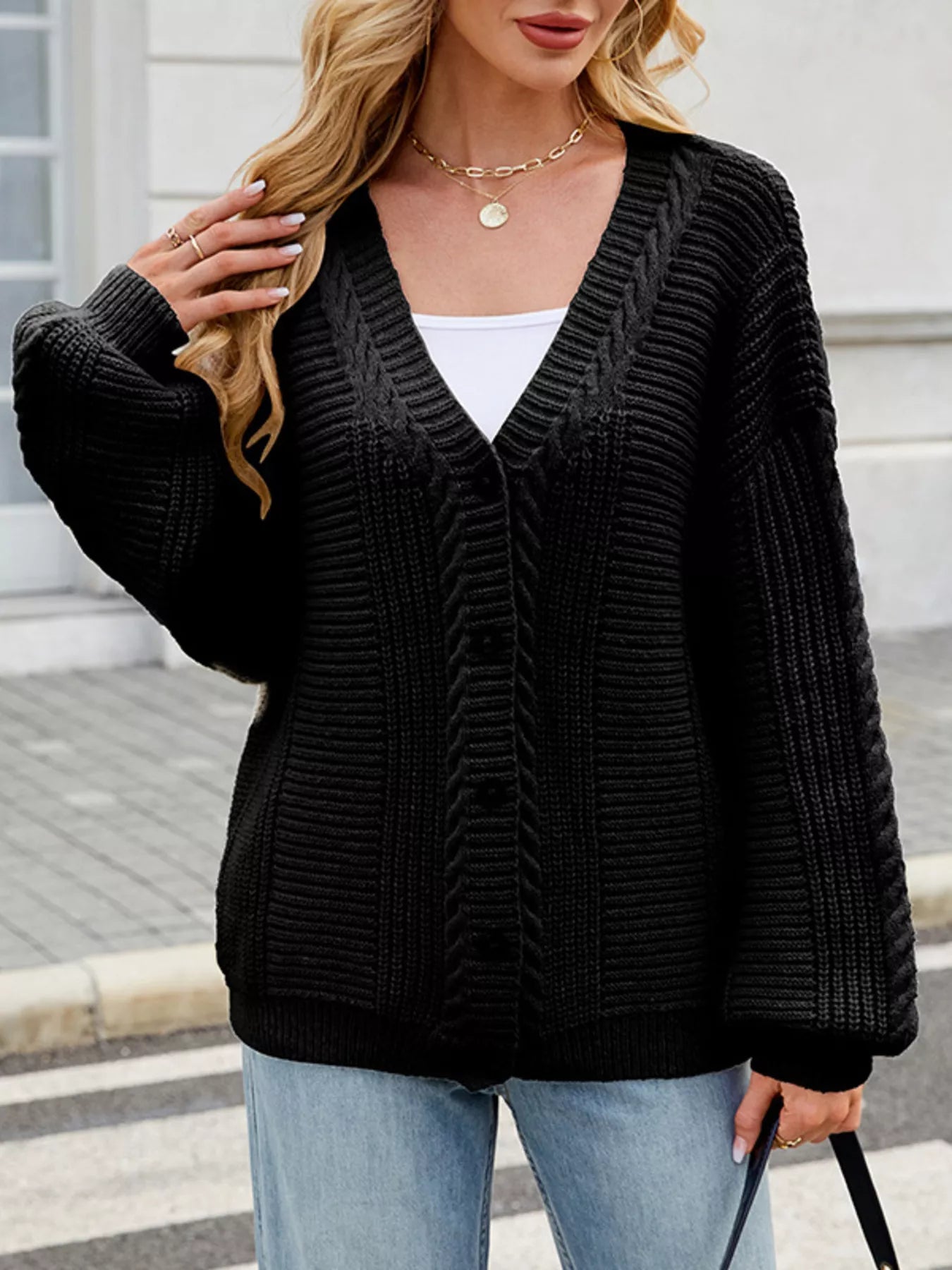 Button Up Long Sleeve Cardigan Black