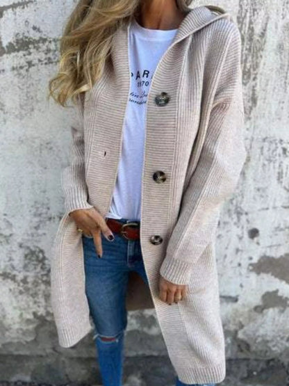 Full Size Button-Down Hooded Cardigan Plus Size
