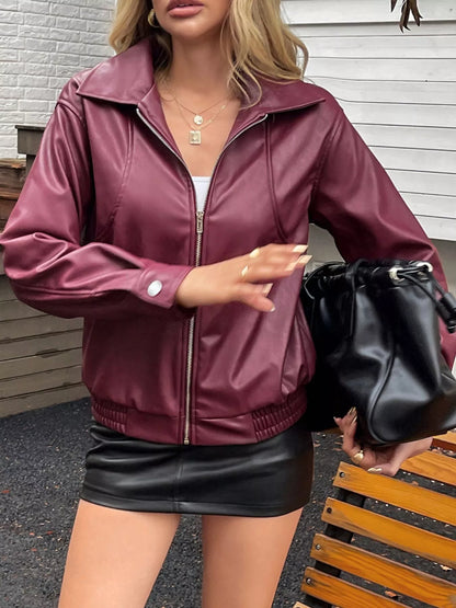 Zip Up Long Sleeve Jacket Deep Red