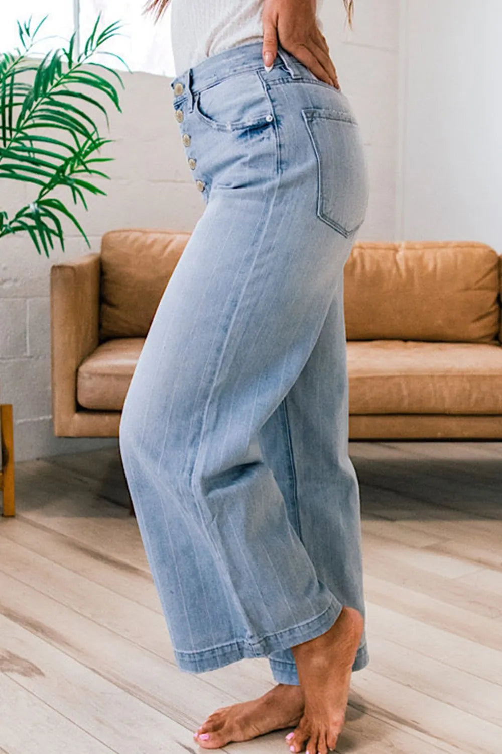Wide Leg Button Fly Jeans