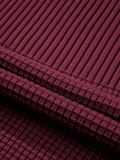 Solid Color Mixed Textured Knitted Crew Neck Sweater