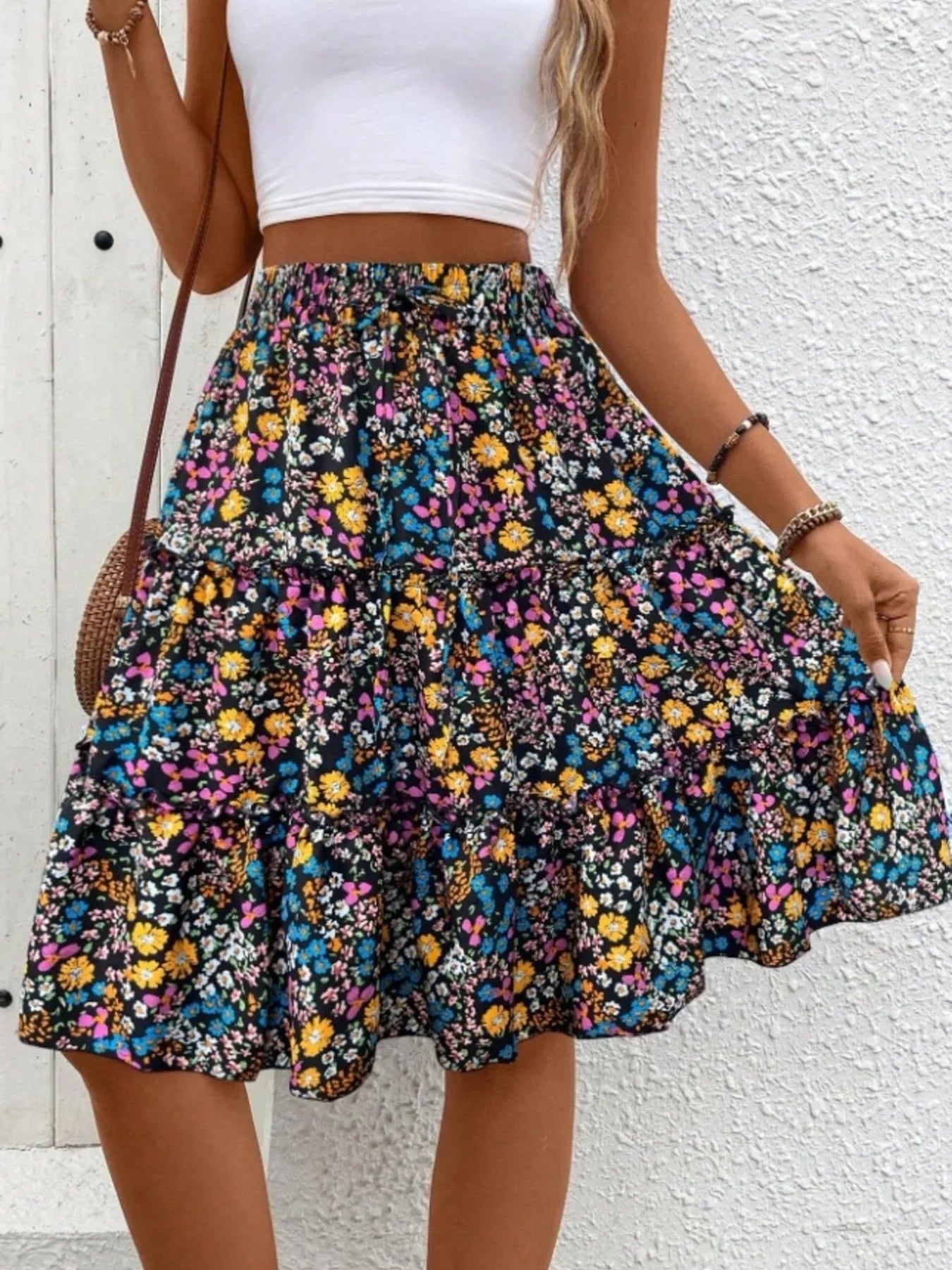 Floral Print Midi Skirt