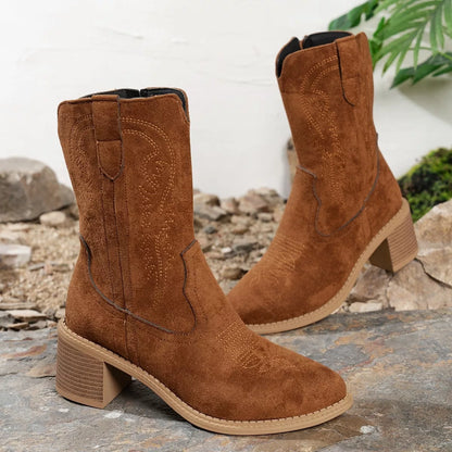 Suede Block Heel Western Boots