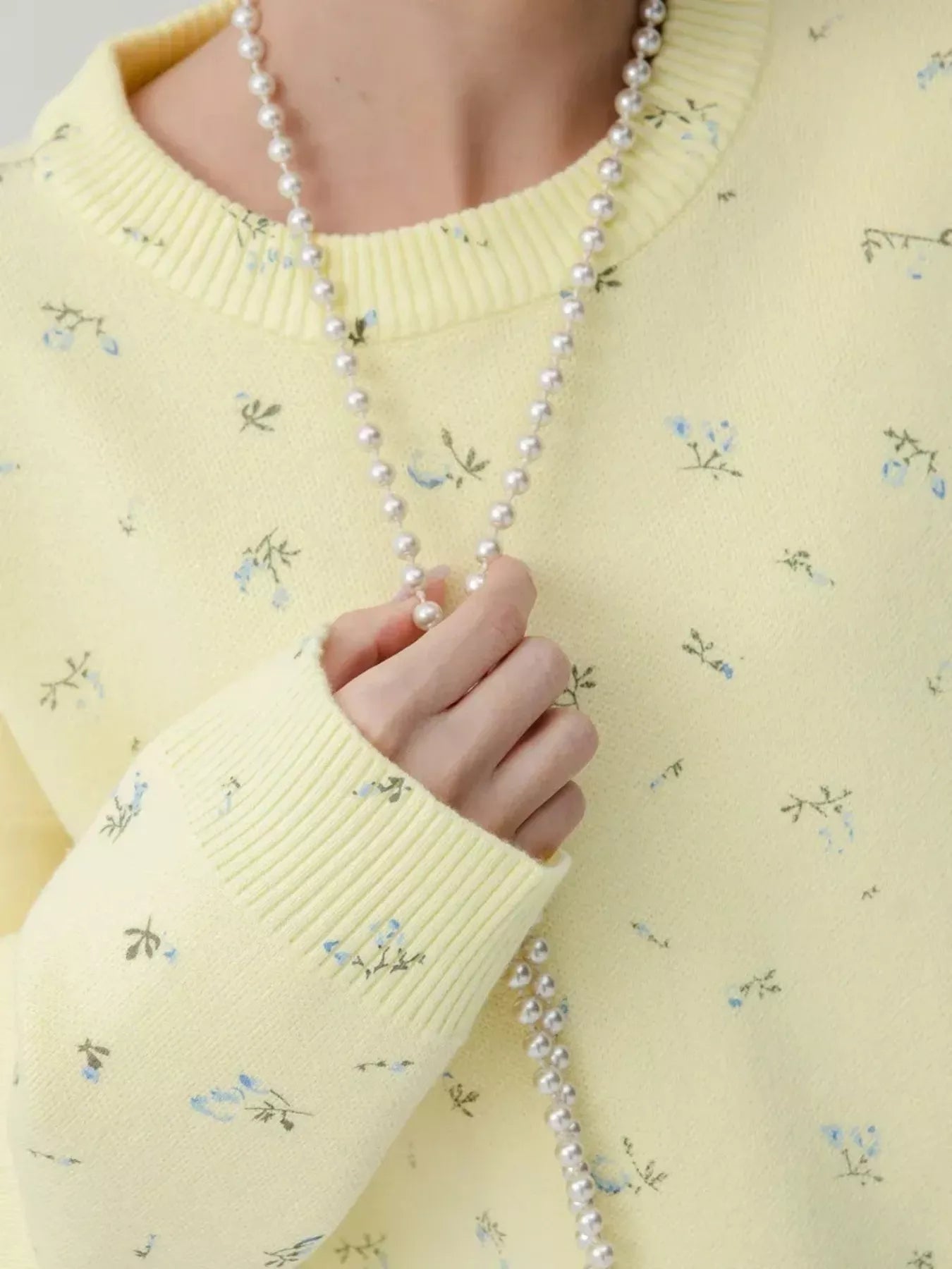 Ribbed Hem Floral Long Sleeve Sweater