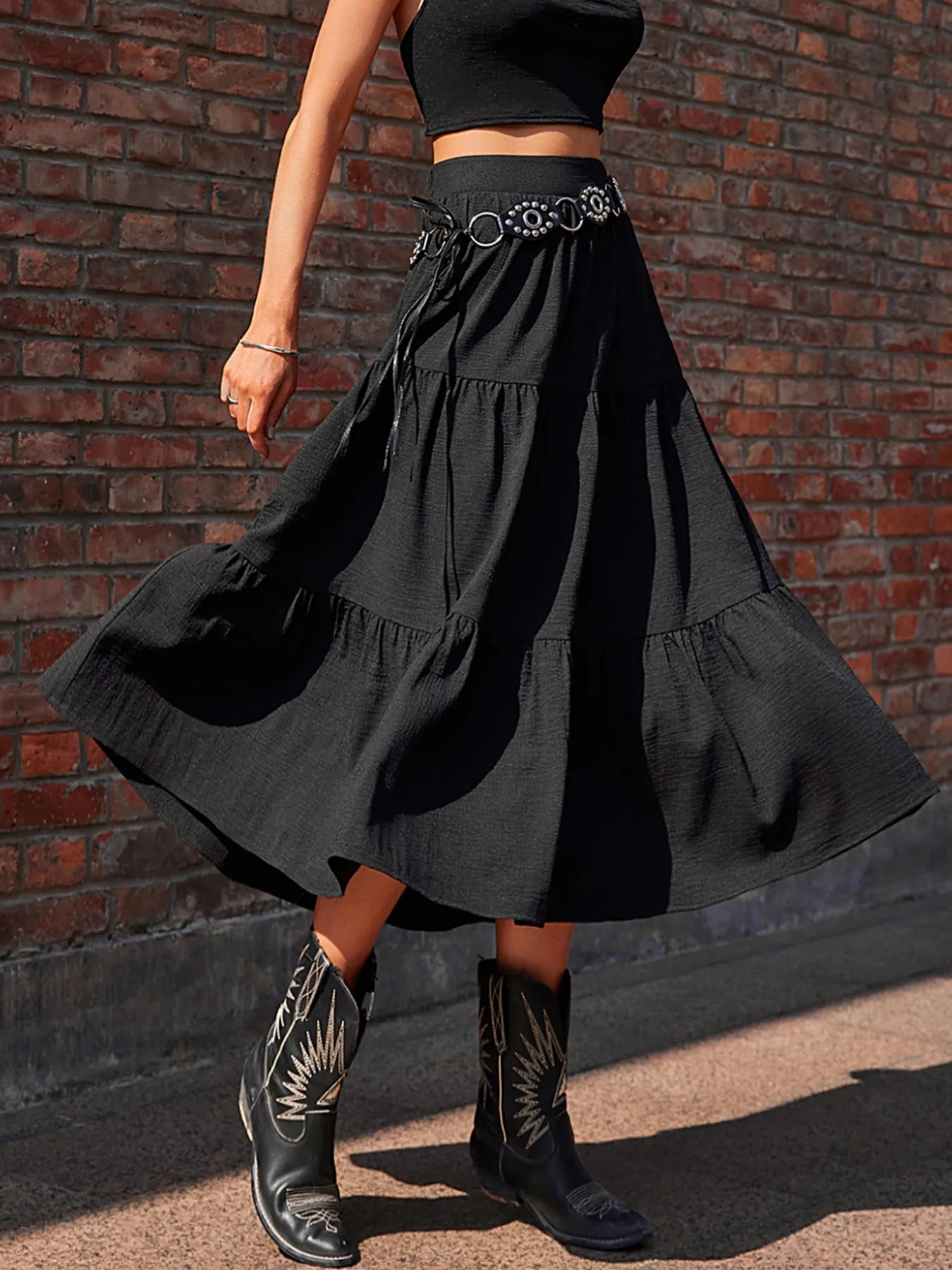 Tiered Midi Skirt Black