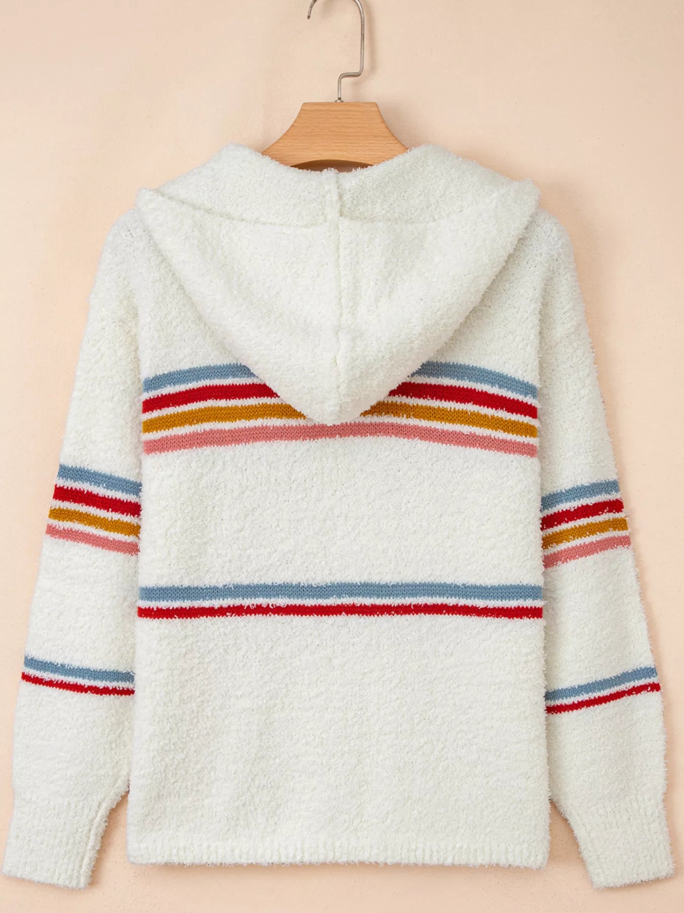 Multicolored Striped Accent Hooded Popcorn Sweater