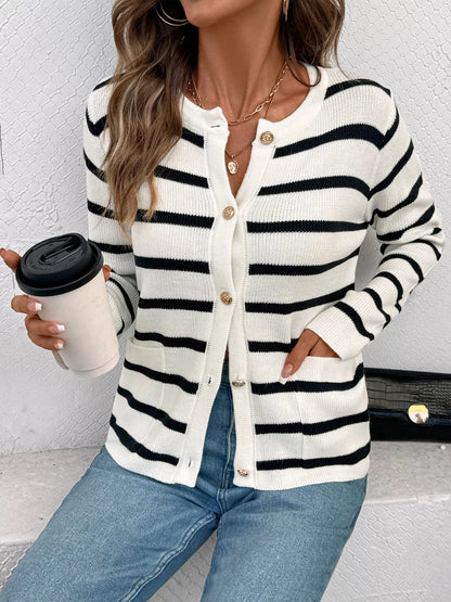 Striped Button-Front Cardigan
