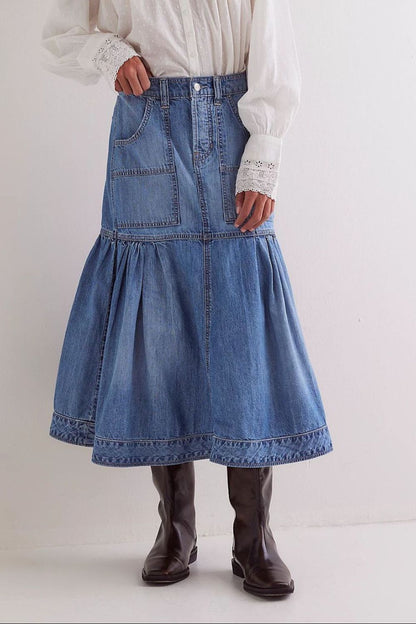 Midi Denim Skirt with Pockets Medium