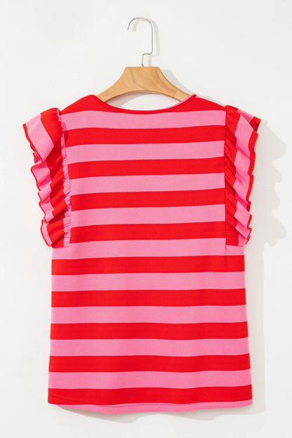 Striped Ruffle Sleeve Summer T-Shirt