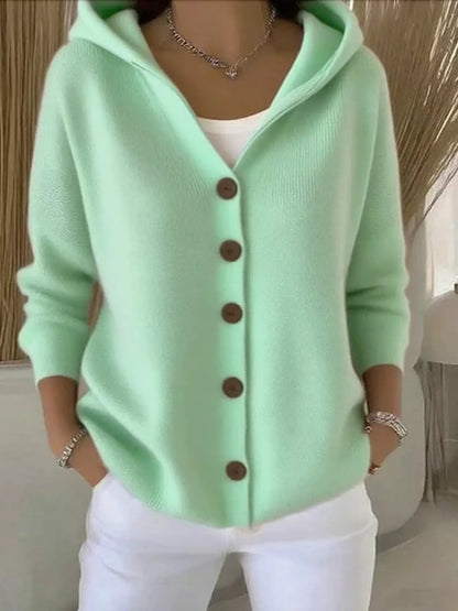 Full Size Hooded Button-Front Soft Knit Cardigan Plus Size Light Blue