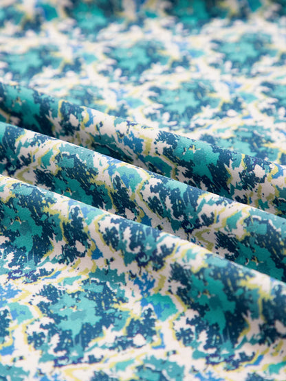 Abstract Print Shirred Cuff Ruffled Puff Sleeve Blouse