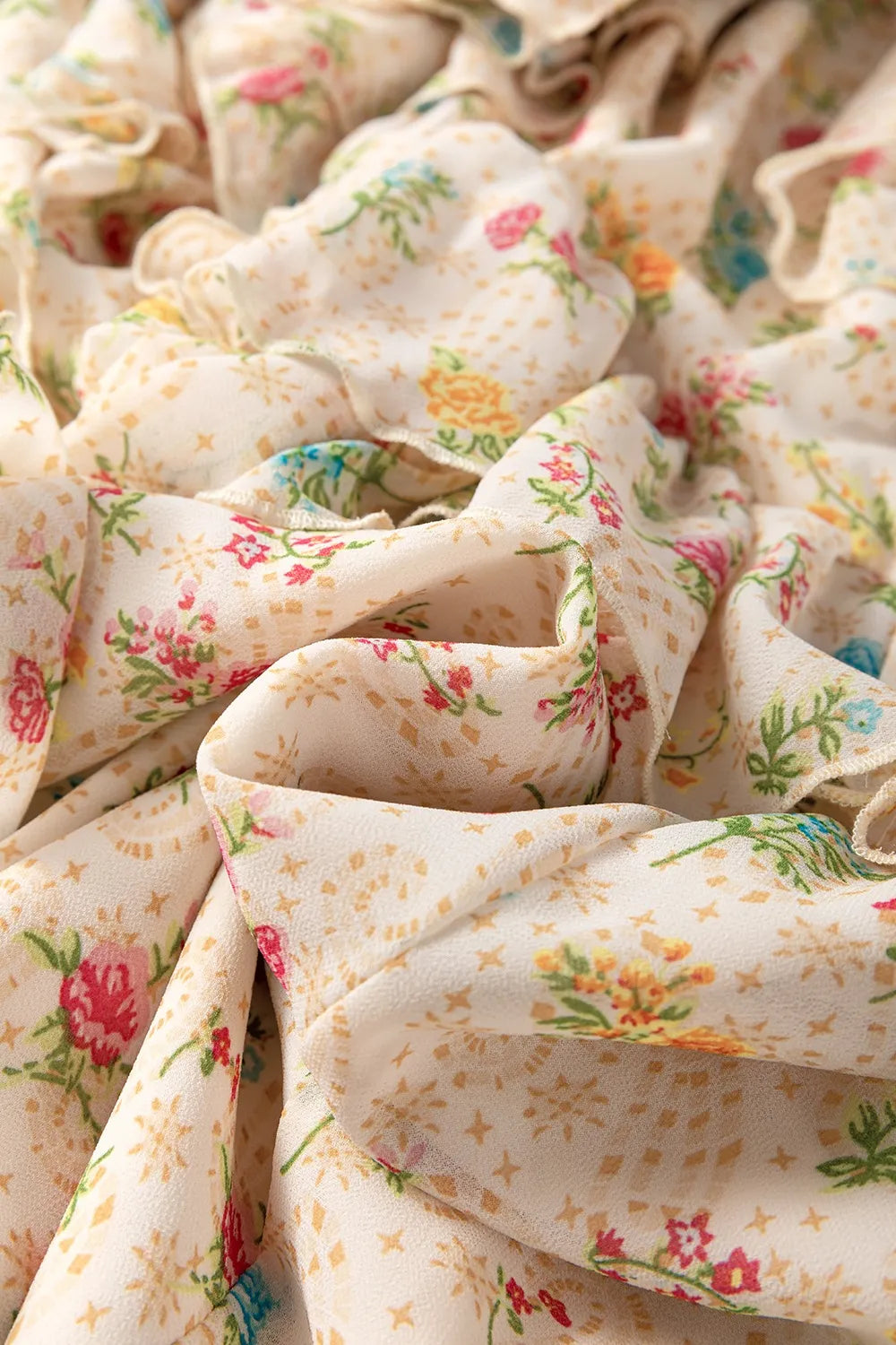 Boho Floral Tassel Tie V Neck Ruffle Wide Sleeve Mini Dress